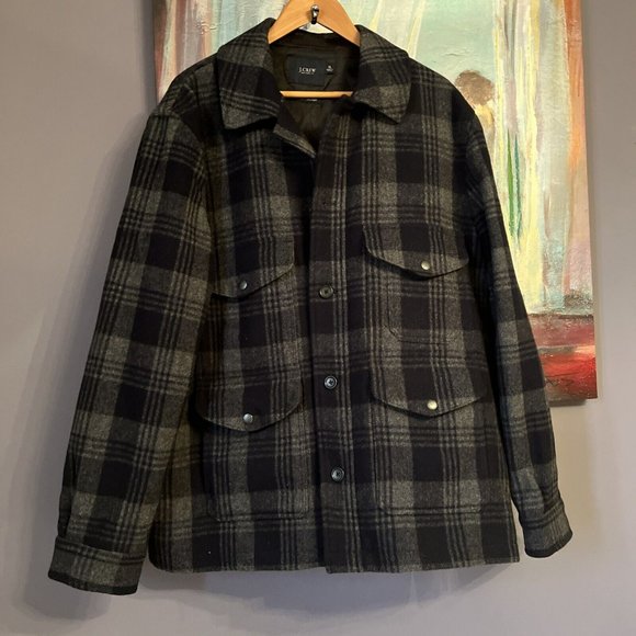 J. Crew Other - J.Crew Sz XL Winter Wool Langham Jacket Gray/Navy Plaid 80% Wool